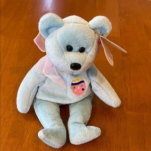 Ty Light Blue Plush Bear with Pink Accents